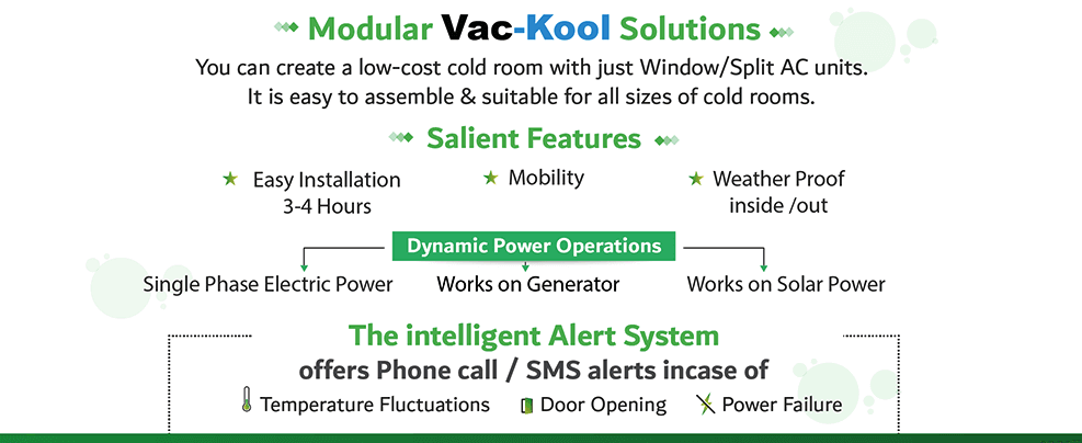 Modular economic, energy-saving cold room, VacKool for 3°C to 5°C (Size: 5mX5mx2.4m)